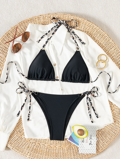 Sexy Print Backless High Waist Bikini Set