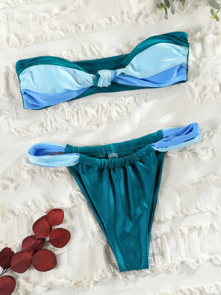 Patchwork Bandeau Bikini Set