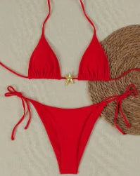 Sexy Print Backless High Waist Bikini Set