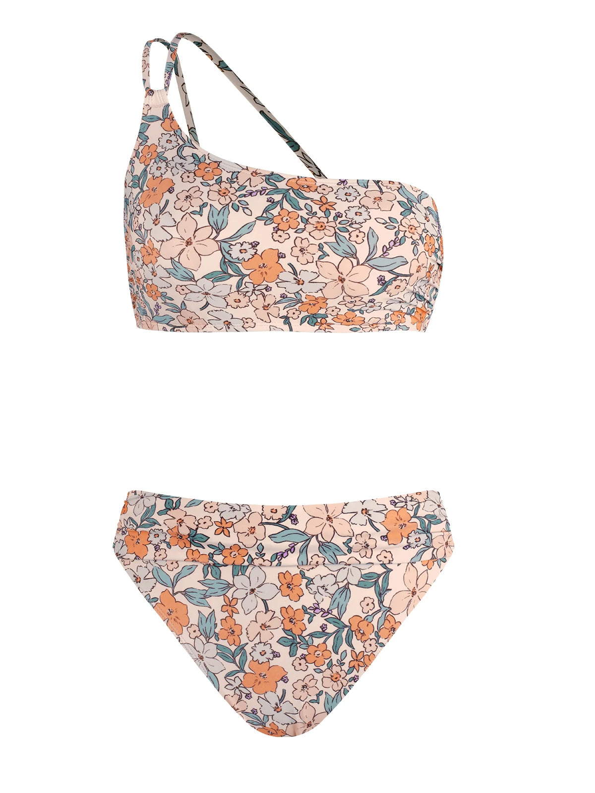 Elegant Green Floral High Waist Bikini