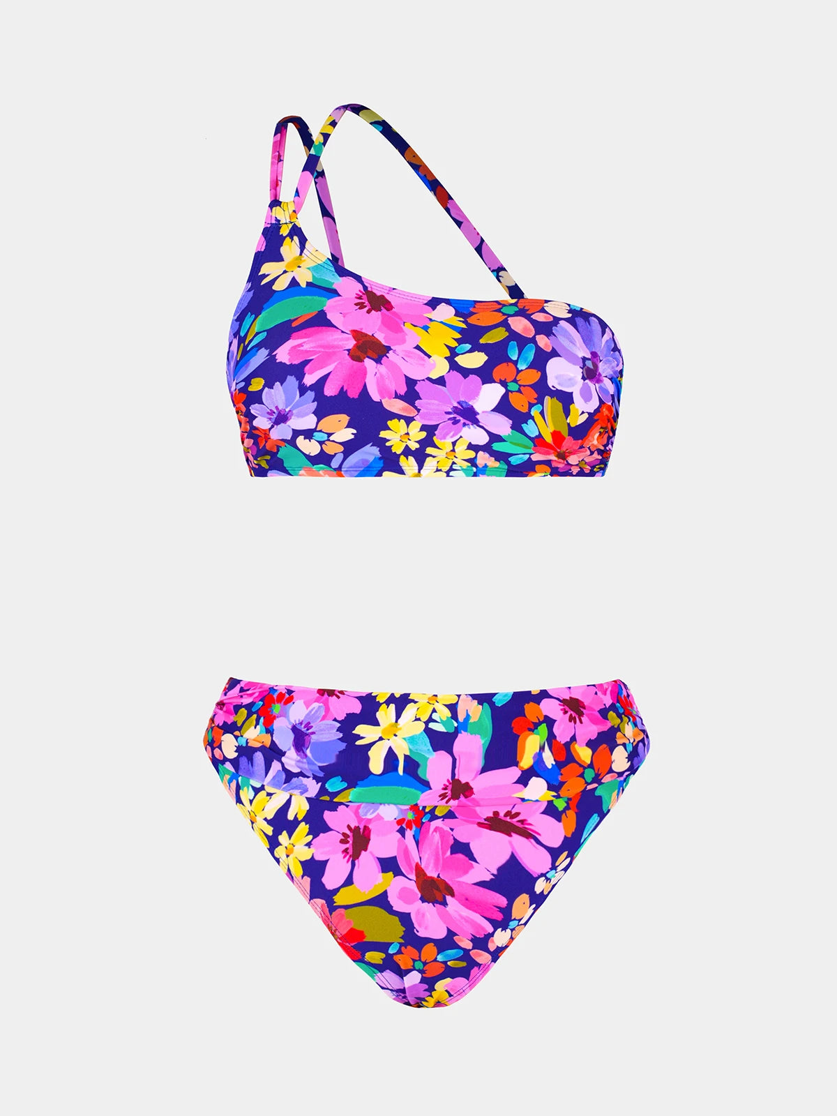 Elegant Green Floral High Waist Bikini