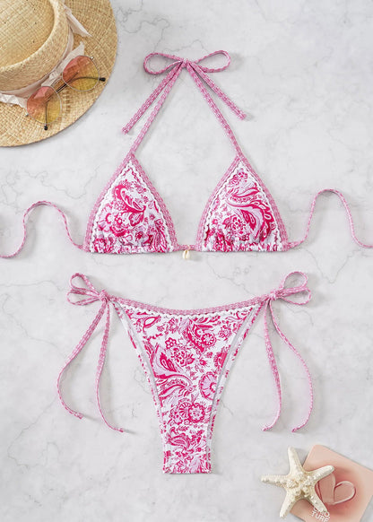 Sexy Print Backless High Waist Bikini Set