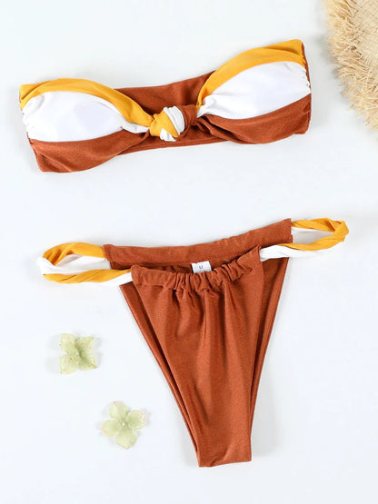 Patchwork Bandeau Bikini Set